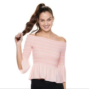 Candie's Smocked Marilyn Off-the-shoulder Top Whisper Pink Size XL Peplum